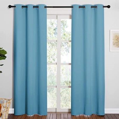 NICETOWN Window Treatment Thermal Insulated Solid Grommet Blackout Curtains Teal-image