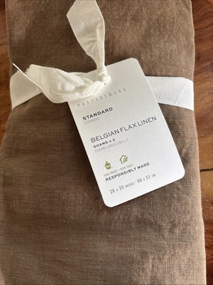 Set Of 2 Pottery Barn Belgian Flax Linen STANDARD Shams Toffee NWT Hemstitch New-image