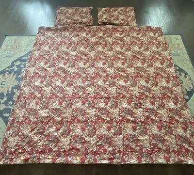 Pottery Barn Queen Full Duvet Cover With 2 Shams Floral Paisley Red Navy Gold-image