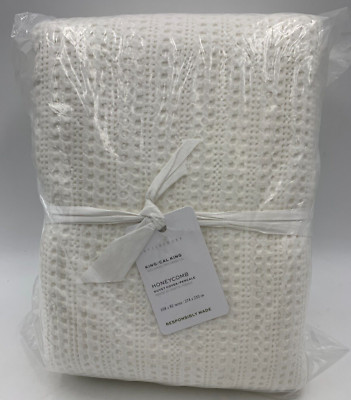Pottery Barn Honeycomb Weave Cotton Duvet Cover King Cal King White #9720B-image