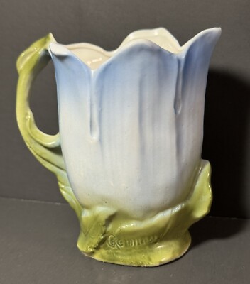 RARE FRANZ Type Victorian BISQUE Porcelain FLOWER Shaped EWER MUG Germany-image