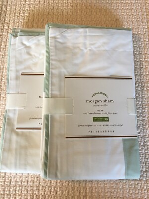 Set/2 Pottery Barn Morgan Euro Shams White/Eucalyptus NWT Gorgeous!!-image