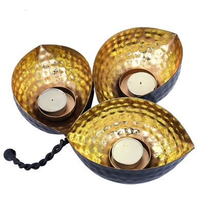 Iron Candle Holder, Leaf Design T-Light, 3 Candle Holder, Table Top, Home Decor-image