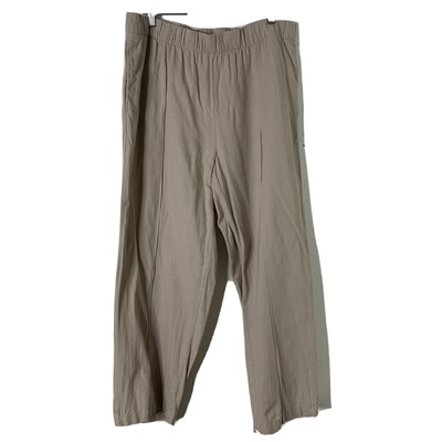 dip linen blend pants beige size m elastic waist-image
