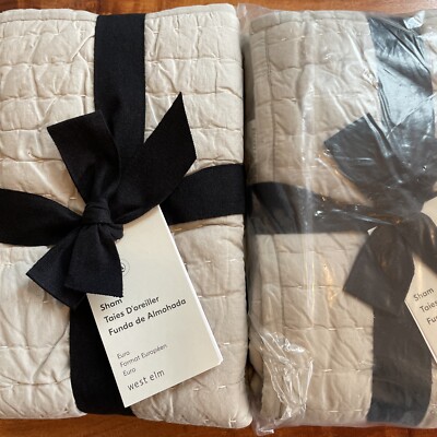 West Elm Two (2) Airy Cotton Voile Solid Euro Shams NWT! Silver Gray-image