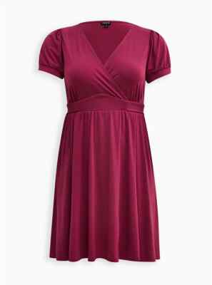 Torrid Studio Knit Surplice Puff Sleeve Mini Dress Purple 3 3X 22 24 #E48410-image