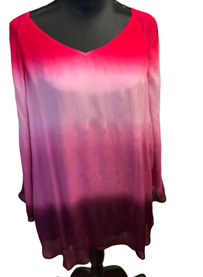 Soft Surroundings Dip Dye Layered Top Ombre Pink Purple Viscose Sz PL-image