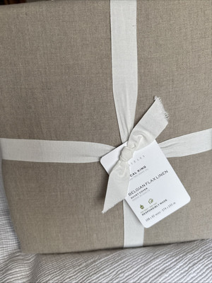 Pottery Barn Belgian Flax Linen KING / CAL KING Duvet Cover, DARK FLAX $329-image