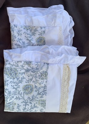 2 Madison Park Pillow Shams Ivory/Blues Standard Cotton Lace Crochet Cottage-image