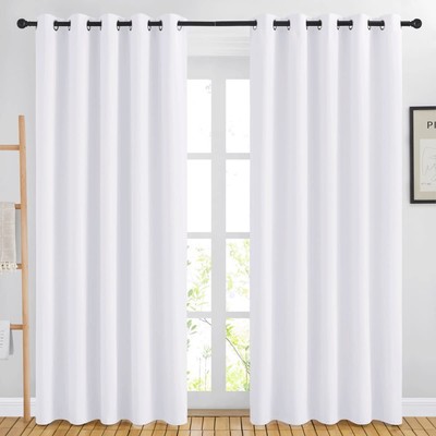 84 inch Long White Curtains - Grommet Solid 50% Room Darkening Thermal Insula...-image