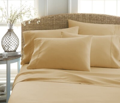 6 PC Bed Sheet Set ienjoy Home Collection Ultra-Soft Oversized bed Queen Gold-image
