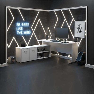 Studio A 72W L Shaped Gaming Desk with Storage in White - Engineered Wood-image