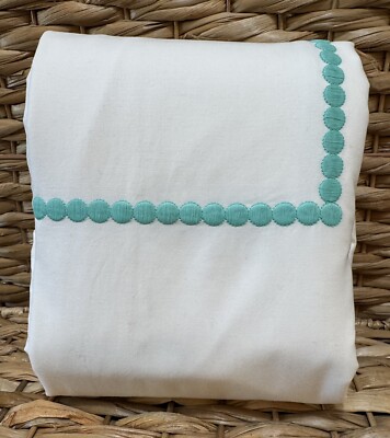 Pottery Barn Teen, TWIN Duvet Cover, Pearl, Aqua Blue Embroidery Dots READ-image