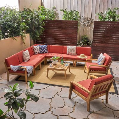 Madeline Sectional Sofa Set for Patio, Acacia Wood with Cushions, 7-Piece Sectio-image