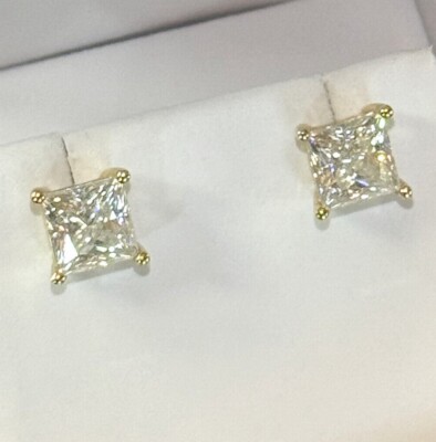 Certified VVS1 Princess Cut Moissanite Stud Earrings - 925 Silver or 14K Gold-image
