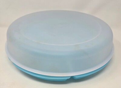 Tupperware Divided 7-Part Veggie Party Tray Relish Dip Blue w/ Frosted Cover 14
