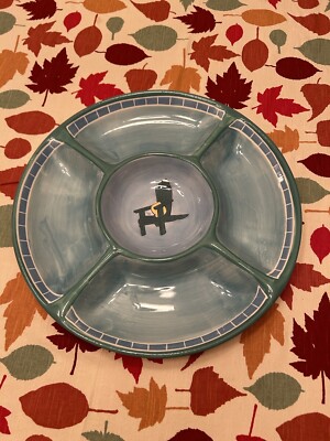 Brushes handpainted Stonemite Platter For Chips & Dip, 15” Large Serving Plate.-image