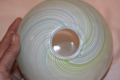 Vintage Unusual Studio Art Glass Ball Vase Green Blue Cased Glass-image