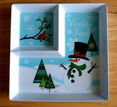 CHRISTMAS WINTER CHIP & DIP TRAY PLATTER DIVIDED 12