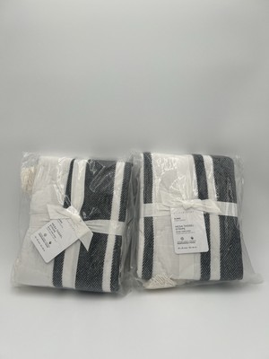 Pottery Barn Mesa Tassel Stripe Euro Pillow Sham Black Striped Farmhouse - New-image