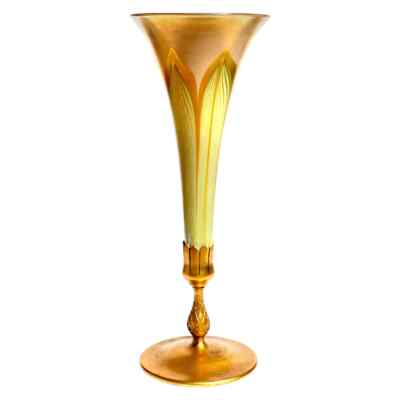 Tiffany Studios Favrile Pulled Feather Trumpet Vase-image