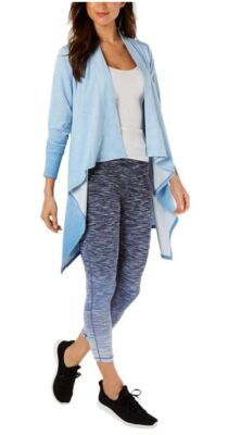 IDEOLOGY Women's Dip-dyed Terry Wrap Cardigan Sweater Top, Horizon Blue Large-image