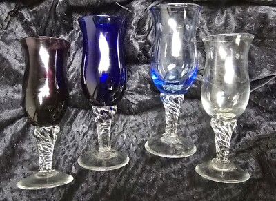 Vintage French Stemmed Multi Colored Tulip Shaped Cordial Glasses Set of 4 -image