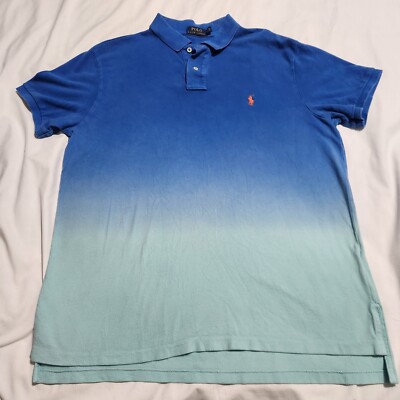 Polo Ralph Lauren Men's Polo XL Short Sleeve Dip Dye Blue Fade-image