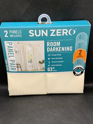 Sun Zero Room Darkening Curtains 2 Panels Oyster/Neutral Color Thermal Ins. NIB-image