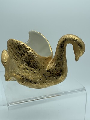 Dixon Art Studio swan shaped candy nut dish 1960s 22K Gold trim Vintage-image