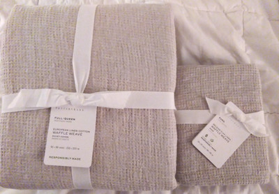 NWT Pottery Barn European Flax Linen Waffle Duvet Full Queen & One Euro Sham-image
