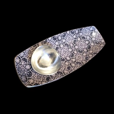 Samlan India Aluminum Platter Tray with Dip Dish w/ Blue Floral Enamel Finish -image