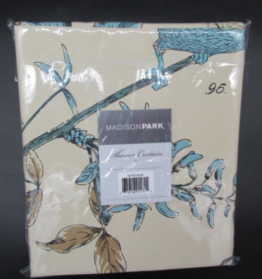 Madison Park Quincy Khaki Printed Cotton Shower Curtain - New in Package-image