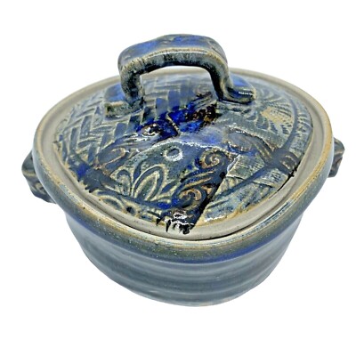 Blue Heart Shaped Trinket Box Signed  Studio Pottery OOAK-image