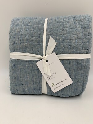 Pottery Barn Pick Stitch Handcrafted Cotton Sham Chambray Blue Euro #9973L-image