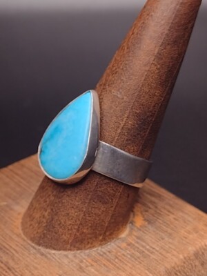 15x22mm Teardrop Turquoise Sterling Silver Ring Made in US Size 10.25-image