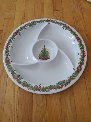 Zak Designs Christmas   Melmac divided large platter tray chip dip Tree Garland -image
