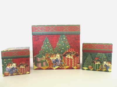 Punch Studio Kitty Cat Holiday Nesting Storage Boxes Set of 3-image