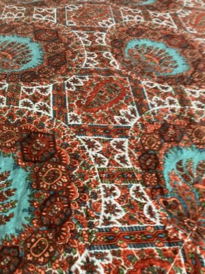 COLONIAL ~POTTERY BARN ORANGE / TEAL CORDUROY VELOUR W/ ONE SHAM KING DUVET #259-image