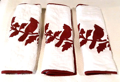 Pottery Barn Clara Pillow Shams Set Of 3 Standard  Cardinal Appliqué On White PO-image