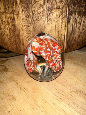 Studio Art Glass Paperweight Mushrooms Oblong Shaped Controlled Bubbles Vintage-image