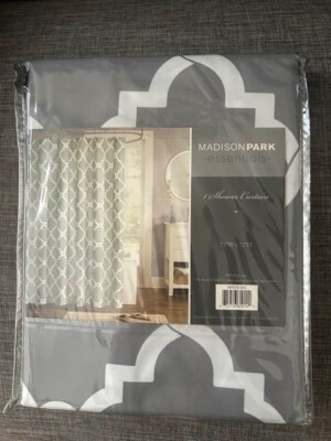 Madison Park Essentials Shower Curtain Gray White Geometric Diamond-image