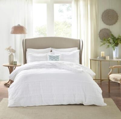 Madison Park 4-Piece King/Cal. King Alexis Ruffle 2-in-1 White Duvet Cover Set-image