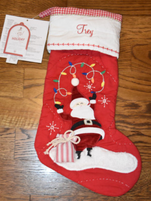 Pottery Barn Kid Quilted Light Up Stocking Santa Monogram Trey NWT-image
