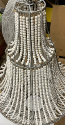 🧷 3R Studios Bungalow Lane 1-Light White Washed Beaded Chandelier-image