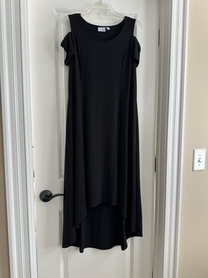 Kim Rogers Maxi  Black Cold Shoulder Dress  Dip Hem High Low Size Petite L-image