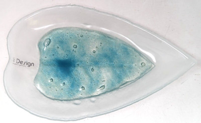 Linia Design Studio Art Frosted Fused Glass Leaf Serving Dish Tray Germany KB23-image