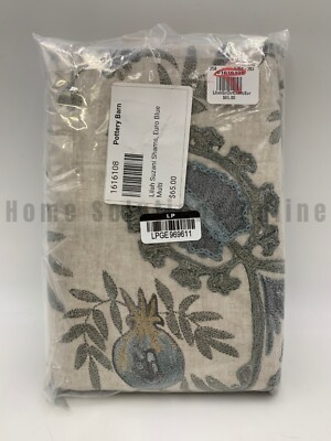 Pottery Barn Lilah Suzani Floral Cotton Sham Blue Multi Euro #4830B-image