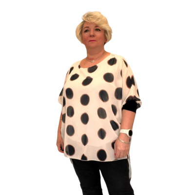 ROCKTHOSECURVES WOMENS BLOUSE TOP CHIFFON DIPPED HEM PLUS SIZE WITH  LARGE SPOTS-image