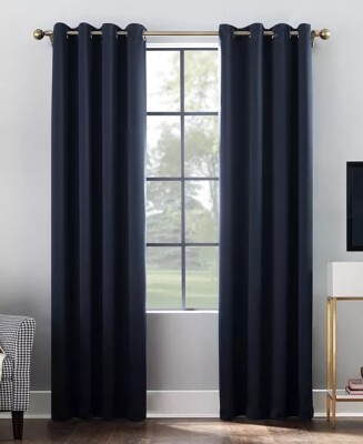 Sun Zero Oslo Theater Grade Blackout Grommet Top Curtain Panel, Navy Blue 52x84-image